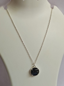 Beau collier visage de lune 13mm blanc arc-en-ciel lune pierre précieuse lunette ensemble argent Sterling plaqué or forme de visage pleine lune - Product Image 5