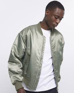 Nueva chaqueta de satén para hombre de nailon de ajuste Regular verde a la moda para hombre, diseño de servicio OEM, chaqueta Bomber personalizada para hombre, nueva ropa para hombre - Product Image 4