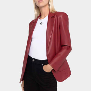 Chaqueta Blazer Clásica de Cuero Genuino para Mujer, Larga, Cortavientos, Elegante, Entallada, Formal, con Solapa y Doble Botonadura - Product Image 4