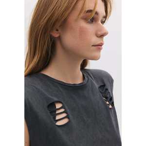 T-shirt sans manches décontracté avec détails déchirés, 100% coton - Product Image 2