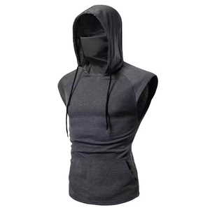 <b>Mens</b> Winter <b>Sleeveless</b> Hooded Hoodies 100% Cotton Terry Fabric Gym Workout Tank Tops with Pocket Design Eco-Friendly - Product Image 5