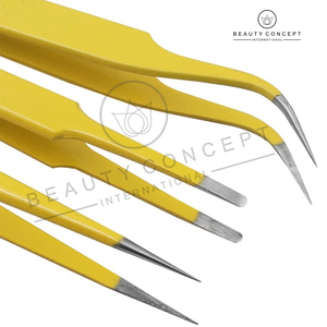 Juego de pinzas para extensión de pestañas de acero inoxidable amarillo ecológico, 6 uds., concepto de belleza con punta afilada - Product Image 6