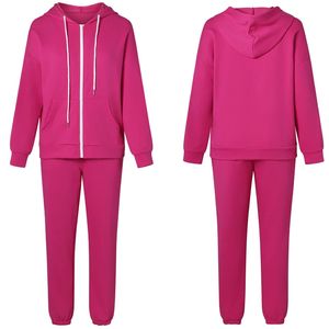 Nuevas sudaderas con capucha y bolsillos de manga larga informales de otoño para mujer, pantalones de chándal de 2 piezas de gran tamaño, chándales para correr de lana para mujer - Product Image 1