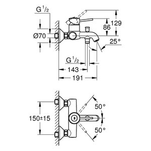 Grifo Mezclador Termostático de Pared para Baño, Modelo START CLASSIC, Cromado, con Acabado Starlight, de Latón, con Válvula de Cerámica - Product Image 2
