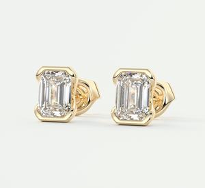 Half Bezel Set <b>Emerald</b> Cut Lab Grown Diamond <b>Earring</b> <b>Emerald</b> Cut <b>Stud</b> <b>Earring</b> 7*5 mm CVD Diamond <b>Stud</b> <b>Earring</b> Solid Yellow Gold - Product Image 1