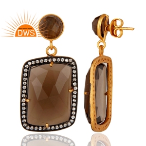 Dernière conception faite à la main 18K plaqué or Quartz fumé naturel pierres précieuses boucles d'oreilles fabricant de bijoux personnalisés - Product Image 3