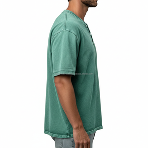 T-shirt à lacets en mélange coton-lin, coupe ajustée, vente en gros, commande en vrac, OEM, étiquette privée, pour hommes - Product Image 6