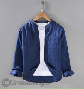 2024 último diseño de camisas de moda para hombres puro algodón Lino manga larga ecológico primavera otoño camisas casuales para hombres OEM - Product Image 5