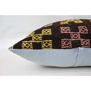 Brown Wool Kilim 28x28 Inch Luxury Pillow Cozy Vintage & <b>Fluffy</b> Square Patchwork Design Woven Technique Portable <b>Bedding</b> Use - Product Image 4