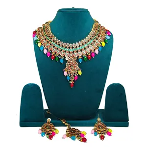 Multicolor Kundan 24K Gold Plated <b>Necklace</b> <b>Set</b> Fine Bridal and <b>Wedding</b> Jewelry for Women and Girls - Product Image 4