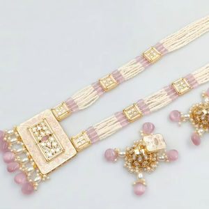 Indian Fancy Traditional Motipearl Drop & Kundan Long Mala Pendent Necklace Set GoldTone Kundan <b>Pearl</b> Long Necklace Earring Set - Product Image 1