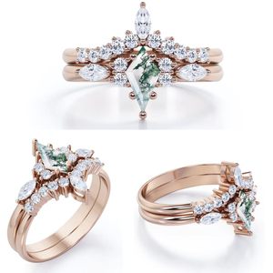 แหวนแต่งงานรูปว่าวเงินแท้สีเขียวมอสและคิวบิกเซอร์โคเนียทรงว่าวสำหรับผู้หญิง925 - Product Image 6