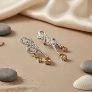 Pendientes de Oro de 18K con Citrino Vintage para Mujer - Product Image 2