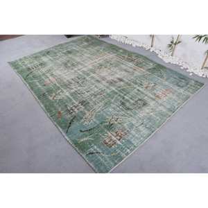 Tapis en Laine Vintage 6X9.2 pieds Vert Beige Classique Rectangulaire Patchwork Abstrait Motif Peluche Pile Hauteur Latex Fait Polyester - Product Image 2