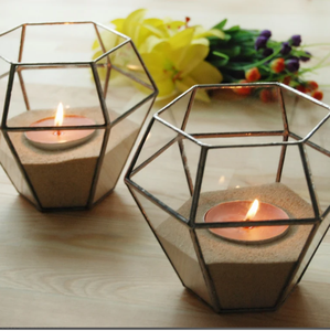 <b>Large</b> Geometric Glass <b>Candle</b> Holder, Rustic <b>Candle</b> Holder Valentine Print Handmade Silk Metal Cylinder - Product Image 2