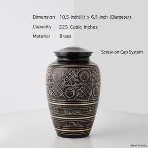 Urna de cremación de latón platino negro profundo y dorado para cenizas humanas adultas grandes urnas conmemorativas funerarias hechas a mano urna de latón - Product Image 2