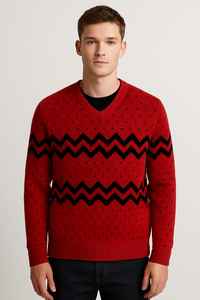 Vente en gros de pulls pour hommes en tricot Zigzag à col en V personnalisés | Pull chaud mode d'hiver | Fabricant de chandails à motifs de créateur - Product Image 5