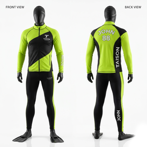 Combinaison de sport en polyester et élasthanne premium 220 GSM, jaune et noir avec empiècements contrastés, logo personnalisé par sublimation, coupe ajustée - Product Image 2