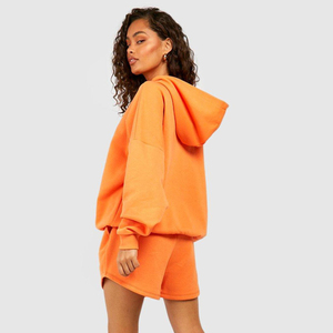 Ensemble court à capuche décontracté solide pour femmes élégantes personnalisé deux pièces au-dessus du genou vêtements de sport respirants vêtements de détente d'entraînement - Product Image 6