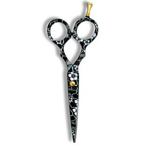 Ciseaux de coiffure pour barbier 5,5 pouces avec repose-doigts réglable en acier métallique, ciseaux de salon de qualité supérieure avec revêtement en papier floral - Product Image 5