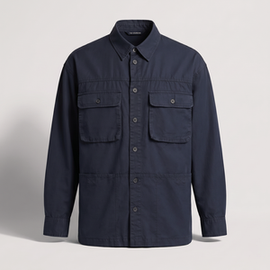 เสื้อเชิ้ตแจ็คเก็ตลำลองผู้ชาย – ผ้าฝ้ายทอ 100% สีกรมท่า พร้อมรับผลิตแบบ Private Label - Product Image 1