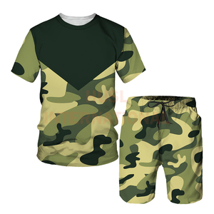 Conjunto de Camiseta de algodón con estampado 3D de verano informal para hombre, chándal de 2 piezas de gran tamaño con pantalones cortos de playa, tejido de punto transpirable - Product Image 2