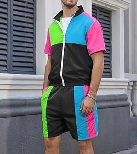 Conjunto corto cortavientos frontal de retazos revestido personalizado servicios OEM ropa de invierno ropa deportiva entrenamiento Fitness hombres 2 uds conjunto transpirable - Product Image 2