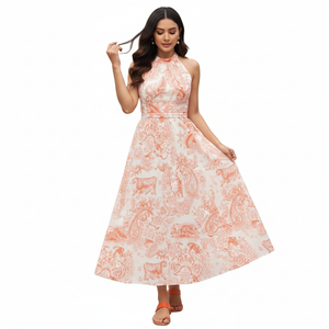 Robe mi-longue à col halter imprimée en crêpe doux de qualité supérieure pour femmes Unity Luxure - Product Image 1