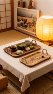 Ensemble de plateaux de service rectangulaires en bois faits à la main avec poignées en corde, plateau en bois pour la cuisine, la salle à manger, le ramadan et la décoration de la maison - Product Image 6