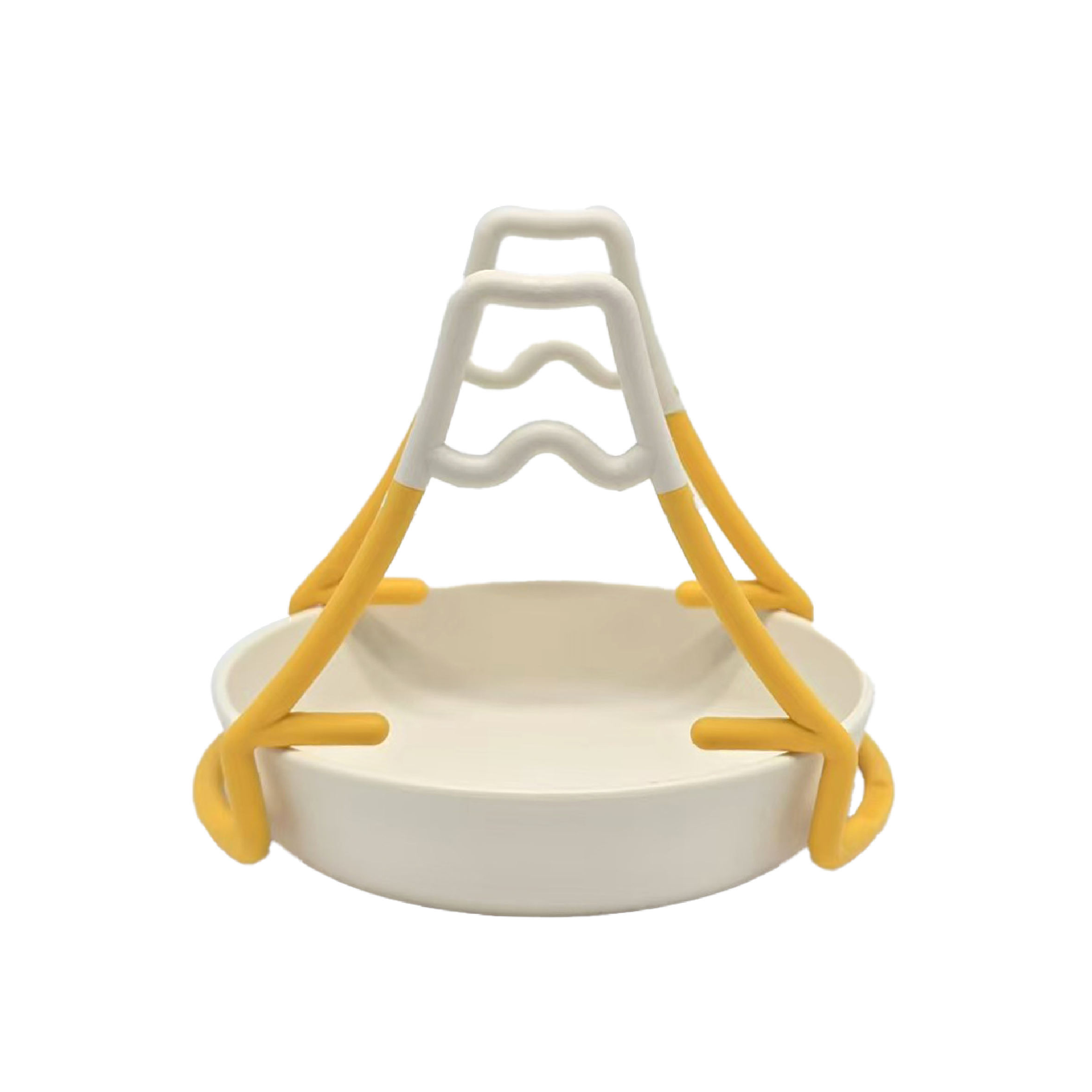 ชั้นวางสีเหลือง + จานสีขาว