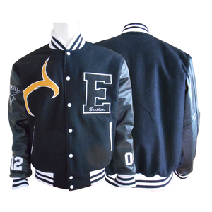 แจ็กเก็ตสำหรับผู้ชายและผู้หญิง, แจ็กเก็ตมีแขนเสื้อหนังวัวสีดำปักลายออกแบบได้ตามต้องการสำหรับฤดูหนาว - Product Image 1