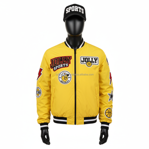 Chaqueta Bomber de mezcla de lana Premium 380GSM Color crema Textura suave Puños acanalados Bordado personalizado Logo Bomber Jacket para hombre - Product Image 1