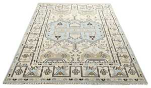 Bleu clair ivoire Oushak tapis fait à la main tapis turc haute qualité géométrique médaillon coton Vintage ferme Boho décor - Product Image 5