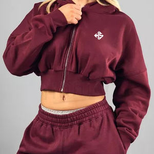 เสื้อฮู้ดผู้หญิงผ้าฝ้ายโพลีเอสเตอร์สีเรียบ - Product Image 4