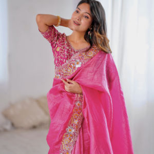 Sari de Fiesta para Mujer FABZONE con Bordado Intenso, Cuentas y Lentejuelas, para Todas las Temporadas - Product Image 1