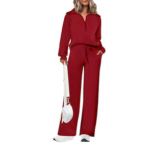 Ensemble de survêtement décontracté pour femmes en deux pièces avec capuche imprimée pour l'hiver, veste zippée et pantalon à taille élastique, 100% coton - Product Image 1