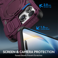 Coque pour iPhone 18 Pro Max/18 Pro/17 Air/16E/15 Plus avec support rotatif à 360°, fenêtre coulissante magnétique, anti-chute et antichoc