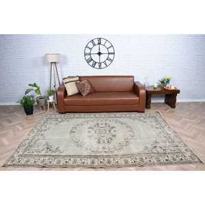 พรมตุรกีขนาด 5.9x8.7 ฟุต พรมวินเทจขนาดใหญ่ พรมขนสัตว์สีเทาแบบปะติดปะต่อ - Product Image 1