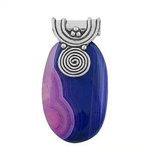 Pendentif Charme Bohème en Argent 925 Plaqué Rhodium avec Agate Bleue et Design Spirale, Style Luxe pour Usage Quotidien, Unisexe - Product Image 3