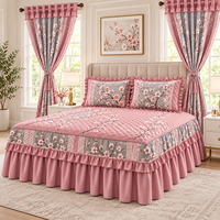 Vente en gros usine : Ensemble de literie 5 pièces à motif floral avec jupe de lit et rideaux, design en dentelle matelassée, literie personnalisée OEM ODM