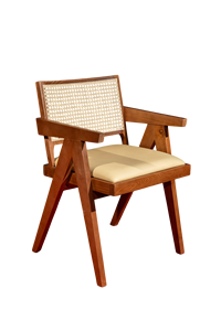 Modern Ash Wood Dining Set for Home & Villa Pierre Chair with Walnut Leather Cushioned Seat & Rattan Back for Hotels Apartments - Product Image 2