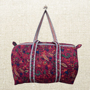 กระเป๋าทรงดัฟเฟิลดอกไม้ผ้าฝ้ายขนาดใหญ่สำหรับผู้หญิงของขวัญวันหยุดพักผ่อนสีสันสดใส - Product Image 4