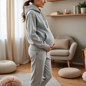 2025 allaitement maternité fermeture éclair survêtement dames décontracté respirant 400 GSM tissu lourd allaitement survêtement femmes - Product Image 4