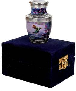 Hummingbird Style Brass Cremation Urn for Ashes Customized Logo Small Silver Urns with Velvet <b>Box</b> Wholesale Funeral Supplies - Product Image 1