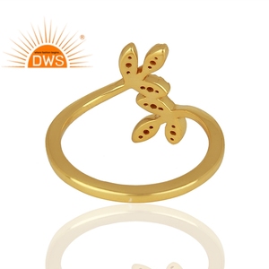 Latest Design Sterling Silver 18K Gold Plated Natural <b>Cz</b> Gemstone Leaf Design <b>Ring</b> Jewelry Manufacturer - Product Image 4