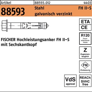ชุดอุปกรณ์ยึดติดประสิทธิภาพสูง Fischer รุ่น R 88593 FH II 15/10 S เหล็กกล้า แพ็ค 25 ชิ้น - Product Image 1
