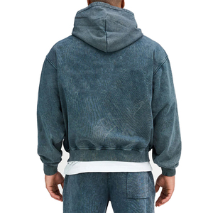 Sudadera con capucha y cremallera para hombre, estilo urbano, lavado ácido, color liso, corte regular, forro polar, 100% algodón, transpirable, de secado rápido, servicio OEM - Product Image 2