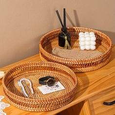 Bandeja de mimbre natural rústica y resistente, bandeja tejida a mano para almacenamiento y decoración rústica a buen precio - Product Image 2