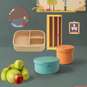 Boîte à lunch ovale en silicone moderne de luxe à 3 compartiments, sans BPA, étanche, avec couvercle, portable pour un usage domestique, vente chaude - Product Image 3