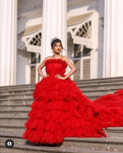 Robe rouge longue en tulle de qualité supérieure pour la séance photo de mariage pour les femmes robe de séance photo de douche de bébé - Product Image 1